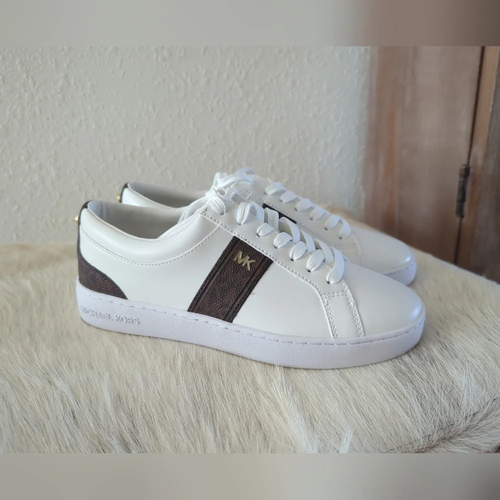 Michael Kors Irving Stripe Lace Up Designer Sneakers Optic White Multi  8.5